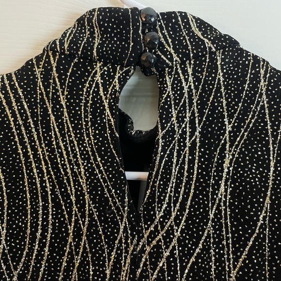 Coldwater Creek Black Gown w/ sparkly metallic gold stitching & tiny rhinestone - Picture 4 of 5